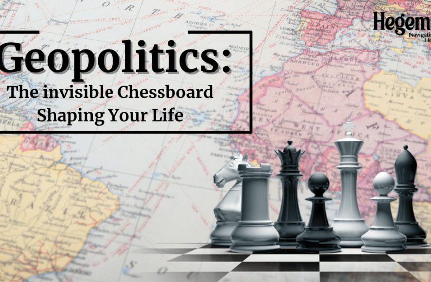 A chessboard representing Global Geopolitics, with chess pieces symbolizing nations and power struggles.