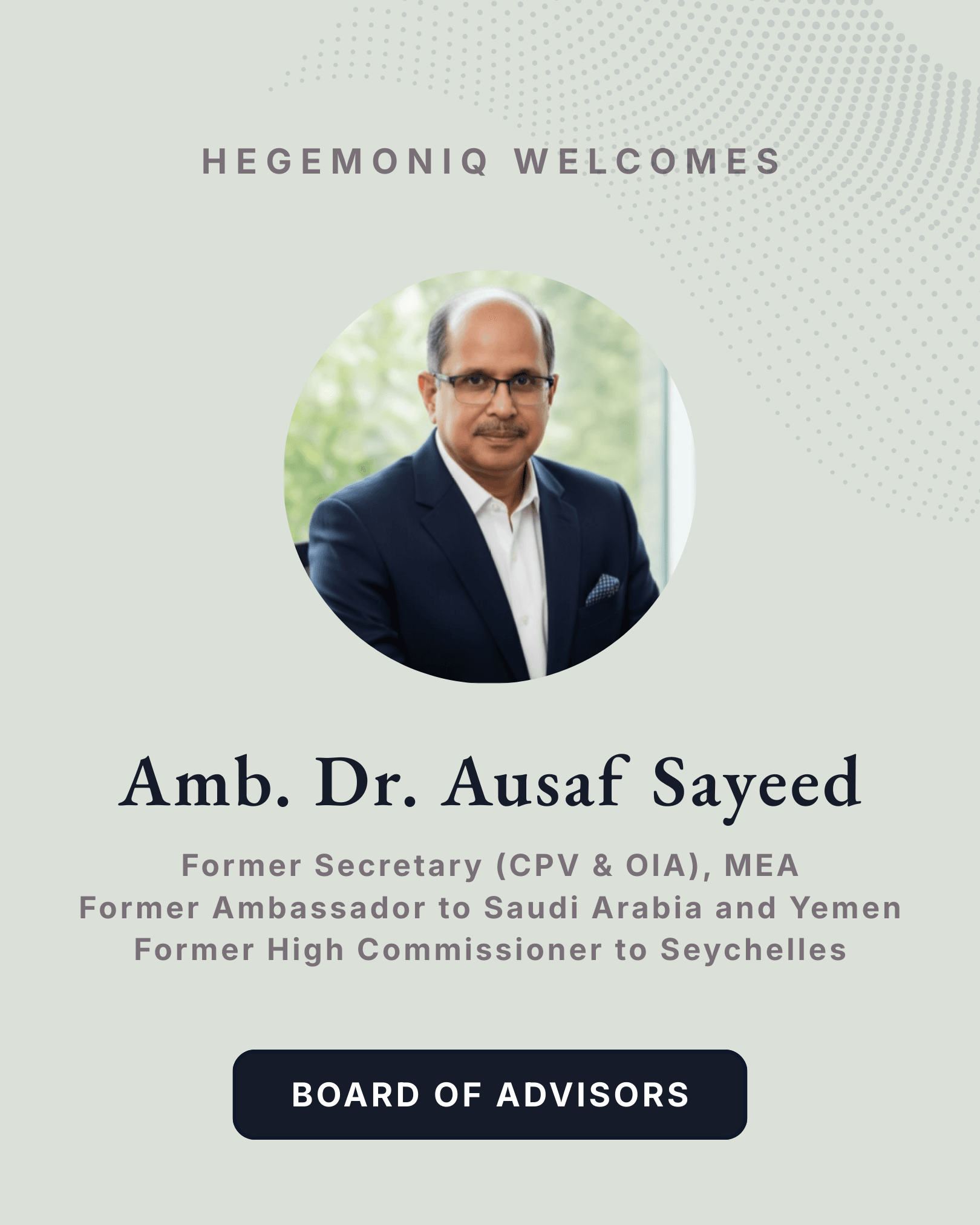 Poster of Ambassador Ausaf Sayeed, former Secretary at the Ministry of External Affairs.