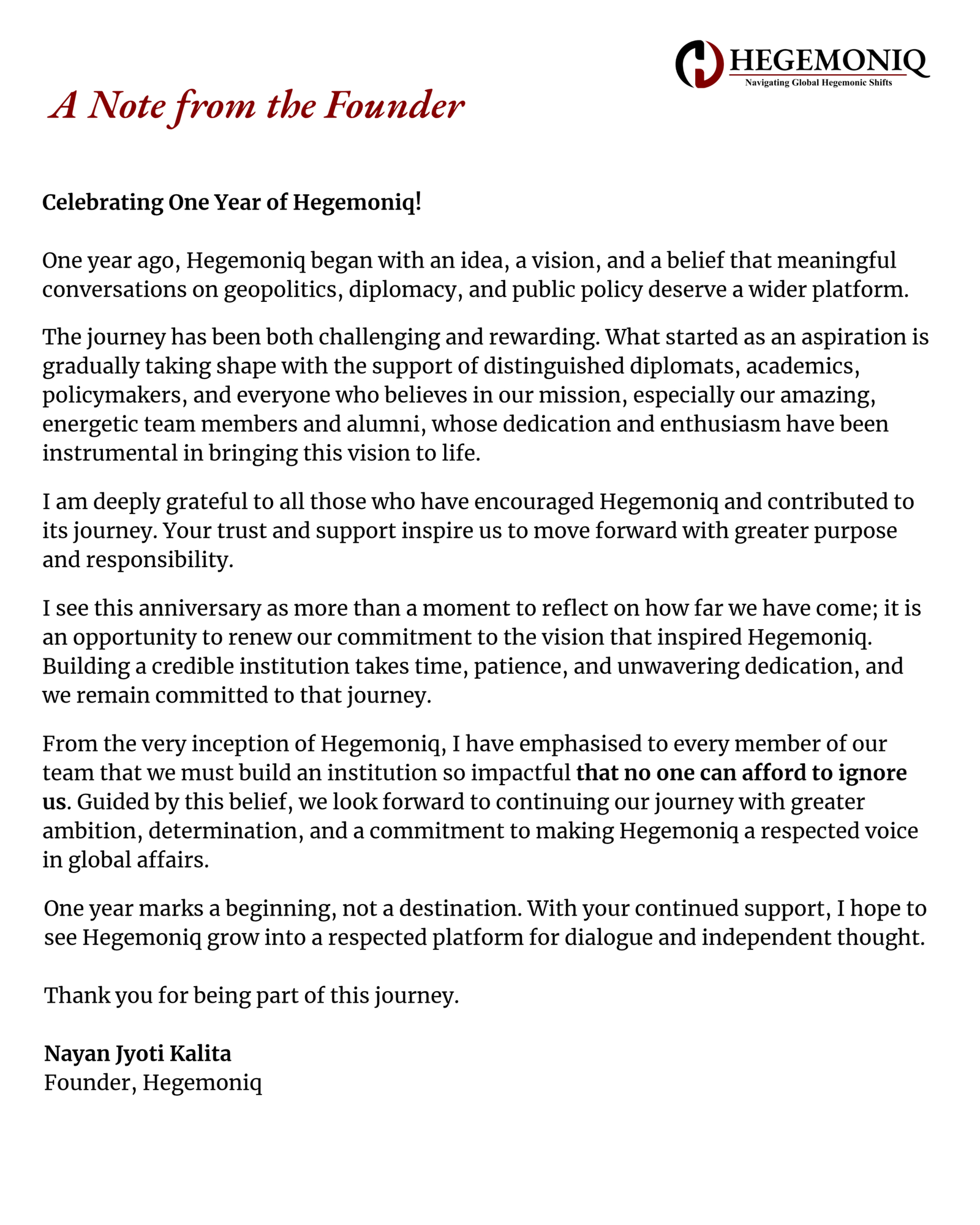 Our Journey A Note from the Founder - Nayan Jyoti Kalita